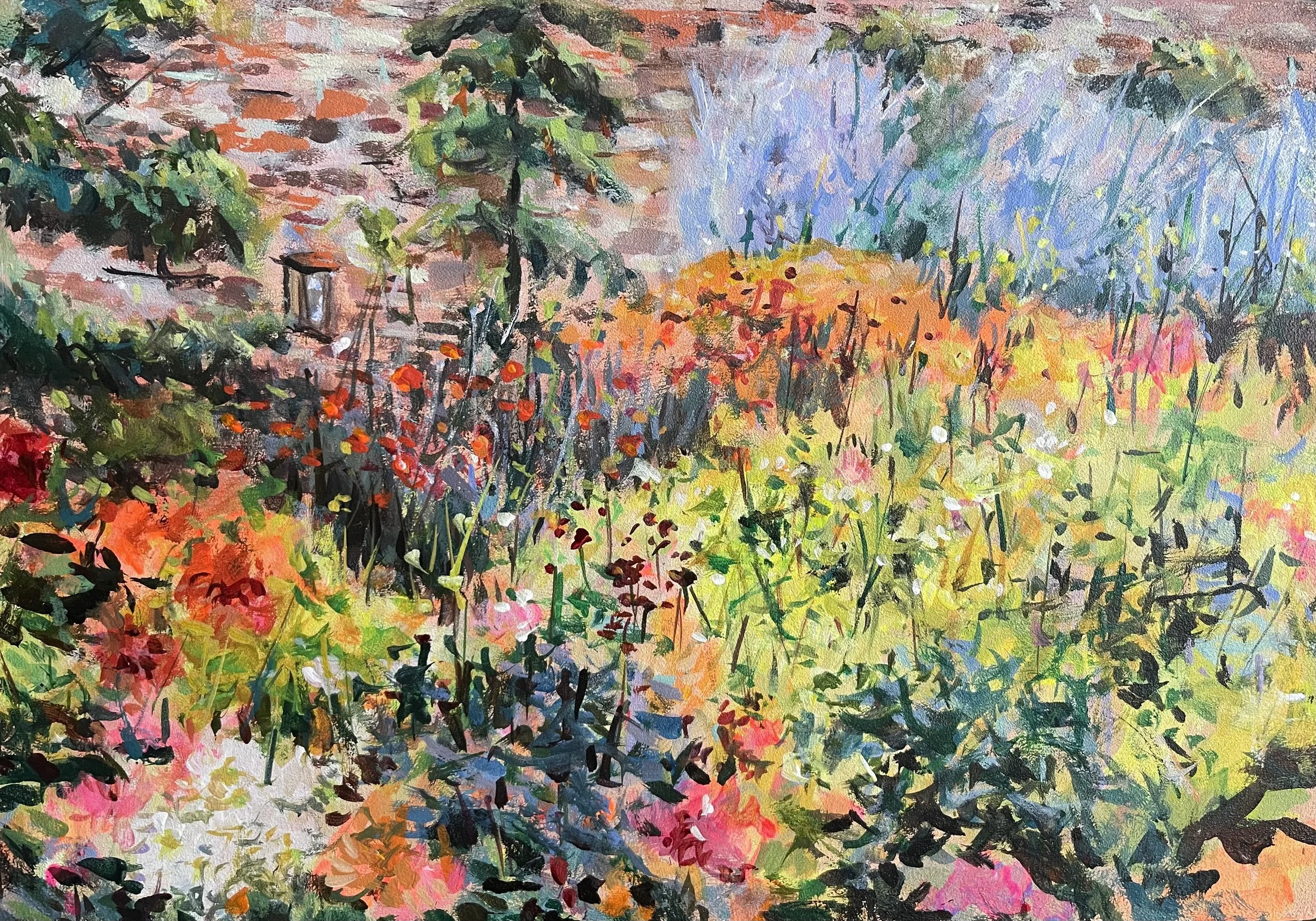 Walled Garden, 18.02.2023, Acrylic on A4 Wooden Panel